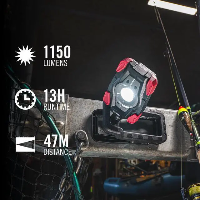 Alt view image 2 of 7 - Coast CL10R 1000 Lumen Rechargeable Dual Power Rotating LED Magnetic Clamp Light, Black/Red