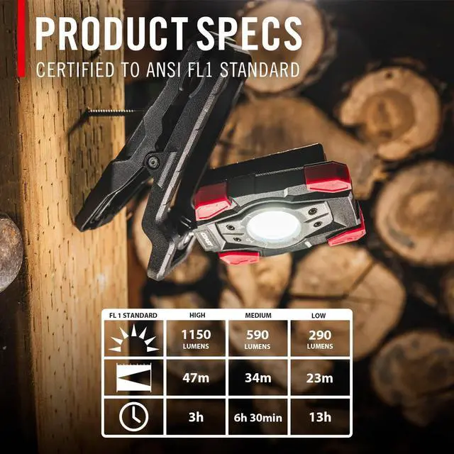 Alt view image 3 of 7 - Coast CL10R 1000 Lumen Rechargeable Dual Power Rotating LED Magnetic Clamp Light, Black/Red