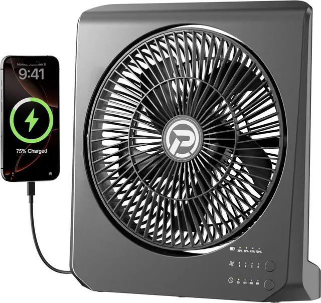 Main image of PANERGY 20000mAh Rechargeable Battery Powered Fan - 10" Square Box Fan with 55H Runtime, 4 Speeds & Timer, 270° Pivot, Cordless & Portable for Home, Patio, Camping, Travel, Power Outages (No Remote)