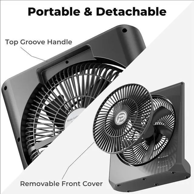 Alt view image 7 of 7 - PANERGY 20000mAh Rechargeable Battery Powered Fan - 10" Square Box Fan with 55H Runtime, 4 Speeds & Timer, 270° Pivot, Cordless & Portable for Home, Patio, Camping, Travel, Power Outages (No Remote)