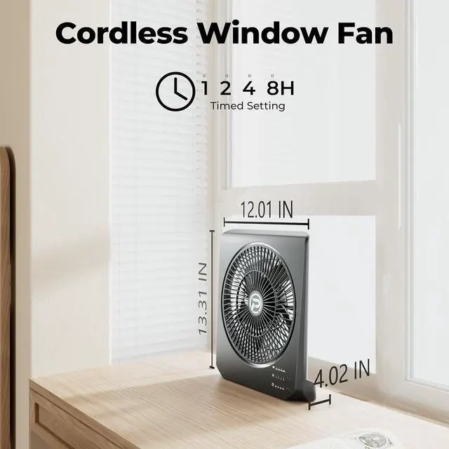 Alt view image 5 of 7 - PANERGY 20000mAh Rechargeable Battery Powered Fan - 10" Square Box Fan with 55H Runtime, 4 Speeds & Timer, 270° Pivot, Cordless & Portable for Home, Patio, Camping, Travel, Power Outages (No Remote)