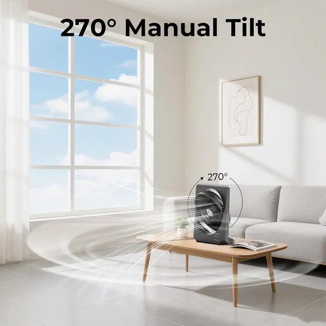 Alt view image 6 of 7 - PANERGY 20000mAh Rechargeable Battery Powered Fan - 10" Square Box Fan with 55H Runtime, 4 Speeds & Timer, 270° Pivot, Cordless & Portable for Home, Patio, Camping, Travel, Power Outages (No Remote)