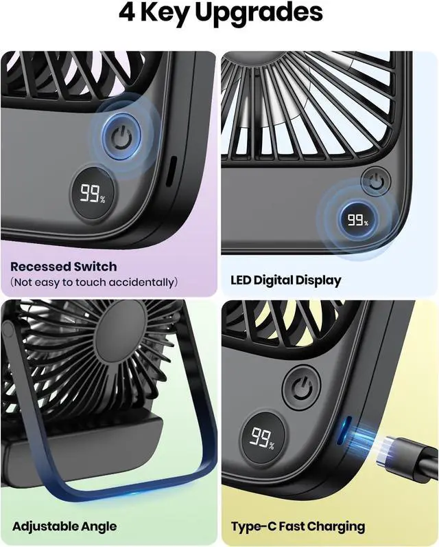 Alt view image 2 of 7 - TOPK 2Pack Desk Fan Rechargeable K65 & 2Pack USB Desk Fan K51