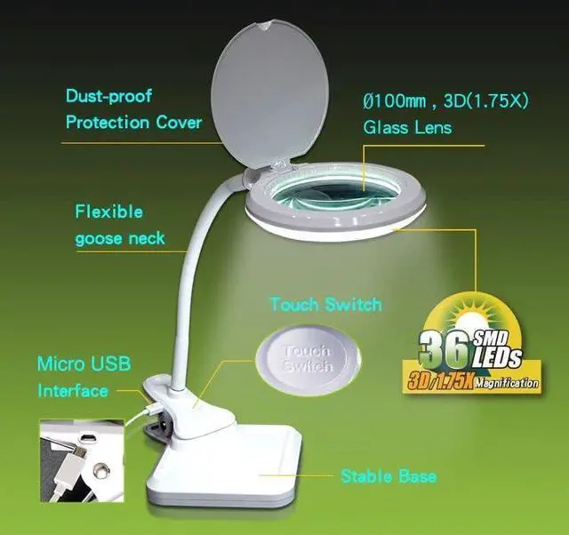 Alt view image 6 of 7 - MA-1010U 2 in 1 USB Magnifying LED Lamp Warm/Cold Light Switchable 3D Magnification Lens 2.5W Low Consumption