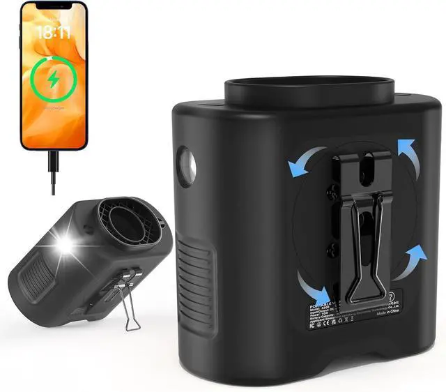 Main image of PANERGY Portable Waist Fan, 67H Runtime Wearable Fan with 4+1 Speeds, Storm Mode, 14500mAh Rechargeable Belt Fan with Dual Clip, Flashlight for Outdoor Jobsite(Black)