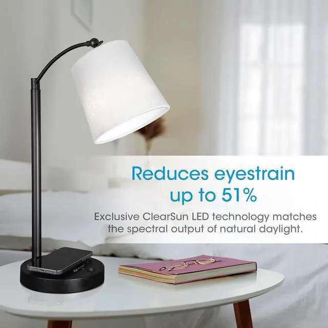 Alt view image 3 of 7 - OttLite Good Housekeeping Shaded LED Desk Lamp with Wireless Charging Pad - Designed to Reduce Eyestrain - Adjustable Shade, Replaceable ClearSun LED Bulb, Crafting, Reading Light, Desk Lamp