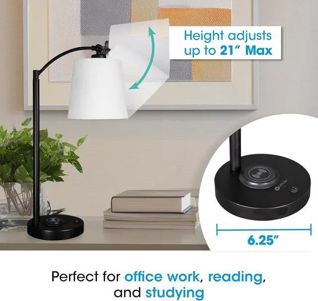 Alt view image 5 of 7 - OttLite Good Housekeeping Shaded LED Desk Lamp with Wireless Charging Pad - Designed to Reduce Eyestrain - Adjustable Shade, Replaceable ClearSun LED Bulb, Crafting, Reading Light, Desk Lamp