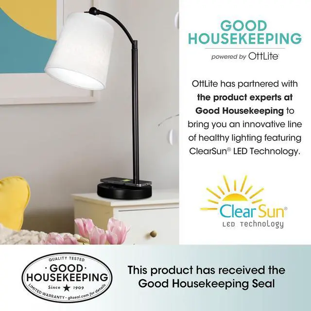 Alt view image 6 of 7 - OttLite Good Housekeeping Shaded LED Desk Lamp with Wireless Charging Pad - Designed to Reduce Eyestrain - Adjustable Shade, Replaceable ClearSun LED Bulb, Crafting, Reading Light, Desk Lamp