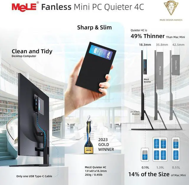 Alt view image 7 of 7 - MeLE Quieter4C Fanless Mini PC with Windows 11 Home N100 4GB 128GB Desktop Computer Triple Display Dual HDMI WiFi5 BT5.1 Ethernet Unlocked Bios Full Function USB-C on Office/Home/Astrophotography