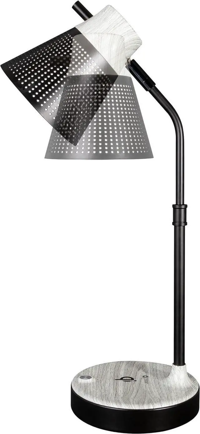 Alt view image 3 of 7 - OttLite Wellness Series Wireless Charging LED Table Lamp, Black with Grey Woodgrain Accents,Touch Activated Controls, Flexible Neck, ClearSun LED Light, for Work, Study, Reading