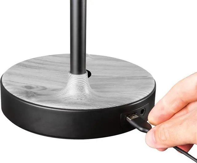 Alt view image 5 of 7 - OttLite Wellness Series Wireless Charging LED Table Lamp, Black with Grey Woodgrain Accents,Touch Activated Controls, Flexible Neck, ClearSun LED Light, for Work, Study, Reading