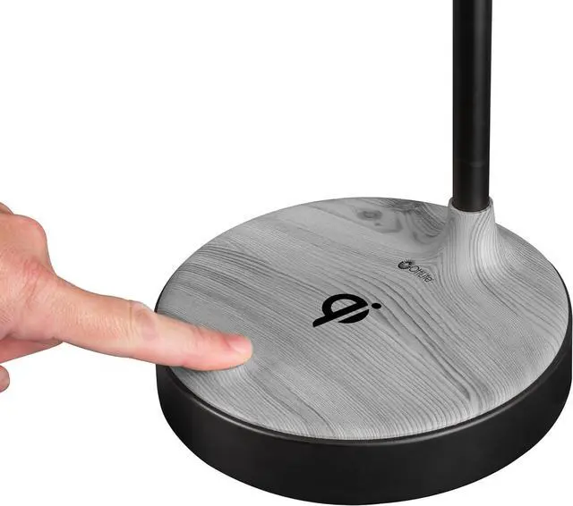 Alt view image 6 of 7 - OttLite Wellness Series Wireless Charging LED Table Lamp, Black with Grey Woodgrain Accents,Touch Activated Controls, Flexible Neck, ClearSun LED Light, for Work, Study, Reading