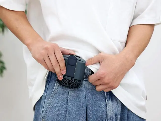 Alt view image 3 of 5 - Eles iFan BodyBlow Eye Fan Body Blow Rechargeable Belt Clip Fan (Slate Blue)