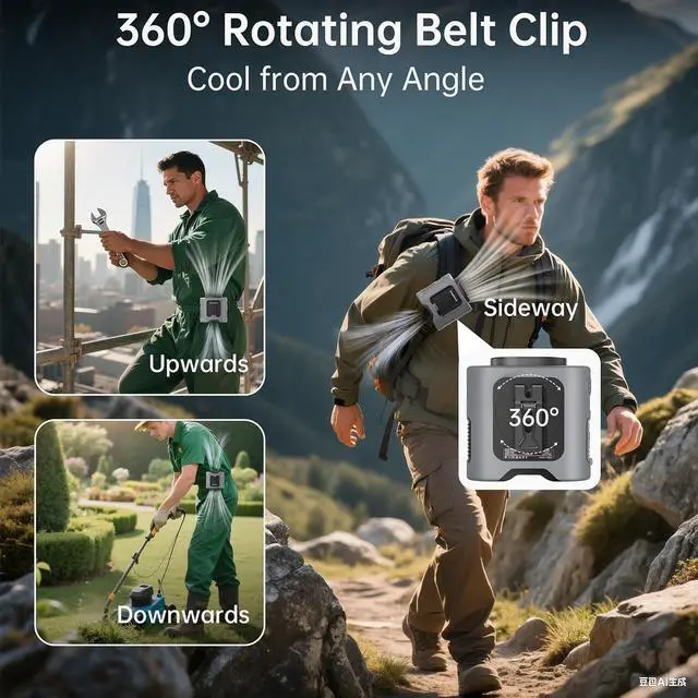 Alt view image 4 of 7 - PANERGY Portable Waist Fan, 67H Runtime Wearable Fan with 4+1 Speeds, Storm Mode, 14500mAh Rechargeable Belt Fan with Dual Clip, Flashlight for Outdoor Jobsite(Grey)