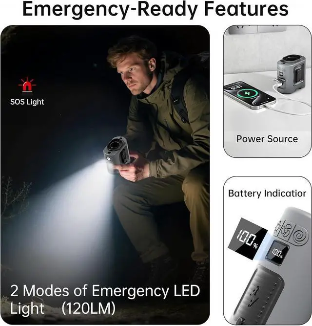 Alt view image 5 of 7 - PANERGY Portable Waist Fan, 67H Runtime Wearable Fan with 4+1 Speeds, Storm Mode, 14500mAh Rechargeable Belt Fan with Dual Clip, Flashlight for Outdoor Jobsite(Grey)