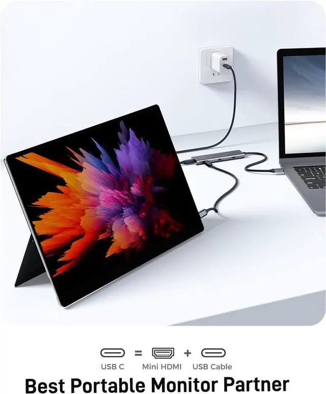 Alt view image 4 of 7 - USB C Video Splitter Dual Monitor, 4-Port USB-C 3.2 Gen 2 10Gbps Hub,for USBC PD Monitor, Type C Monitors, Portable Screen, DP Alt 4K@30-60Hz, 100W PD, for Win/Chrome Laptop, AR Glasses, Game Console