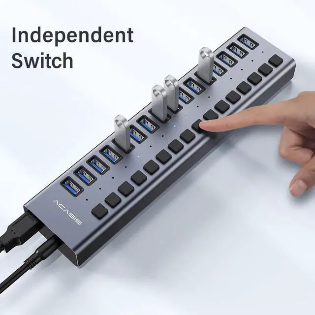 Alt view image 4 of 7 - Powered USB 3.0 Hub, ACASIS 16 Ports USB 3.0 Hub with 5Gbps Data SpeedAluminum Housing, USB Hub Powered with 90W Power Adapter, USB Hub for PC/Laptop, Computer, Flash Drive, Printer, Camera