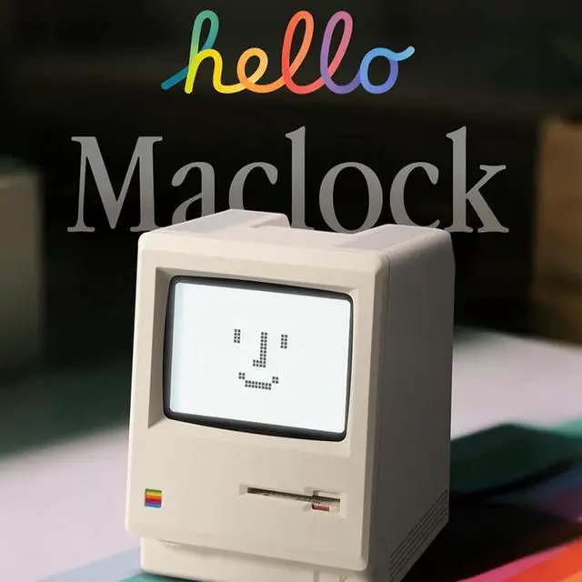 Alt view image 2 of 7 - RayCue Maclock WB-8 Retro Pixel Alarm Clock, 1984 Computer-Inspired USB Desk Clock with Pixel Display, Multiple Alarms, Adjustable Brightness, Calendar, Temperature, Unique Retro Tech Gift