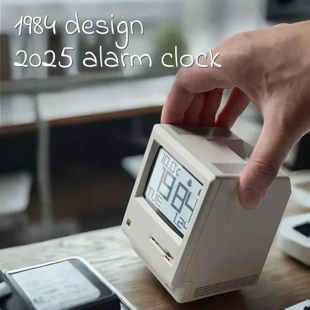 Alt view image 4 of 7 - RayCue Maclock WB-8 Retro Pixel Alarm Clock, 1984 Computer-Inspired USB Desk Clock with Pixel Display, Multiple Alarms, Adjustable Brightness, Calendar, Temperature, Unique Retro Tech Gift
