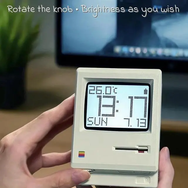 Alt view image 7 of 7 - RayCue Maclock WB-8 Retro Pixel Alarm Clock, 1984 Computer-Inspired USB Desk Clock with Pixel Display, Multiple Alarms, Adjustable Brightness, Calendar, Temperature, Unique Retro Tech Gift