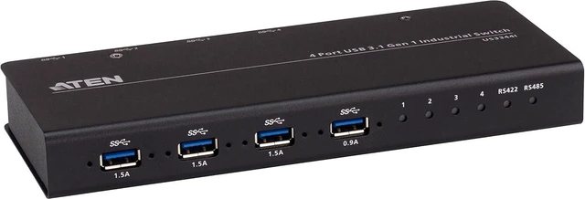 Main image of ATEN US3344I 4 x 4 USB 3.2 Gen 1 Industrial Hub Switch, Includes Mounting Kit, Remote Port Selector and Terminal Block Adapter Set