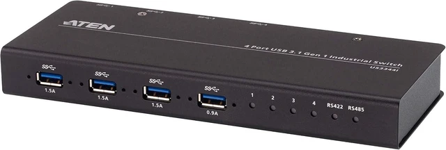 Alt view image 2 of 5 - ATEN US3344I 4 x 4 USB 3.2 Gen 1 Industrial Hub Switch, Includes Mounting Kit, Remote Port Selector and Terminal Block Adapter Set