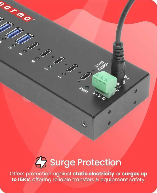 Alt view image 2 of 5 - Gearmo 10 Port USB Hub w/ 6 Type-A & 4 Type-C Ports, Power Supply Included, 5-10Gbps Speed, ESD Protection