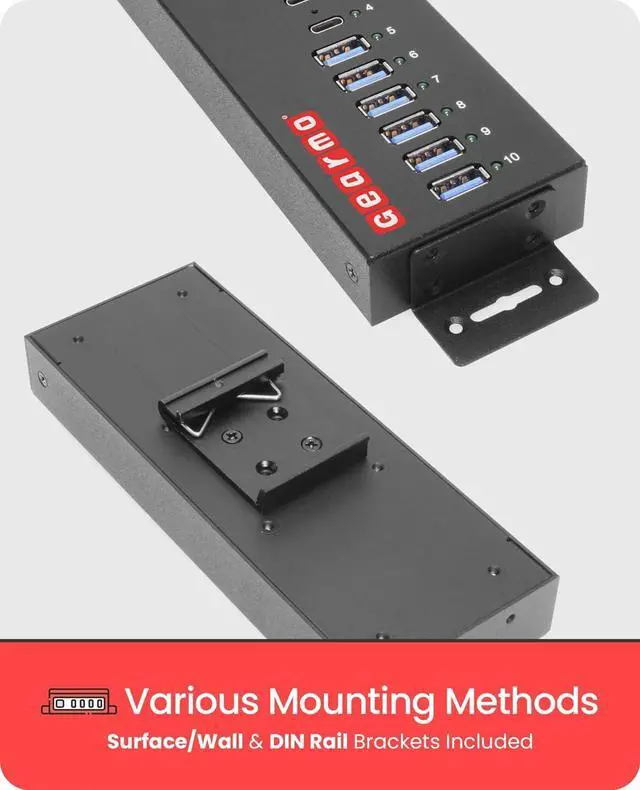 Alt view image 4 of 5 - Gearmo 10 Port USB Hub w/ 6 Type-A & 4 Type-C Ports, Power Supply Included, 5-10Gbps Speed, ESD Protection
