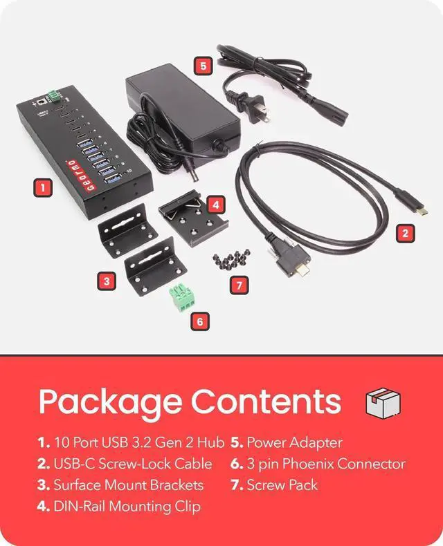 Alt view image 5 of 5 - Gearmo 10 Port USB Hub w/ 6 Type-A & 4 Type-C Ports, Power Supply Included, 5-10Gbps Speed, ESD Protection