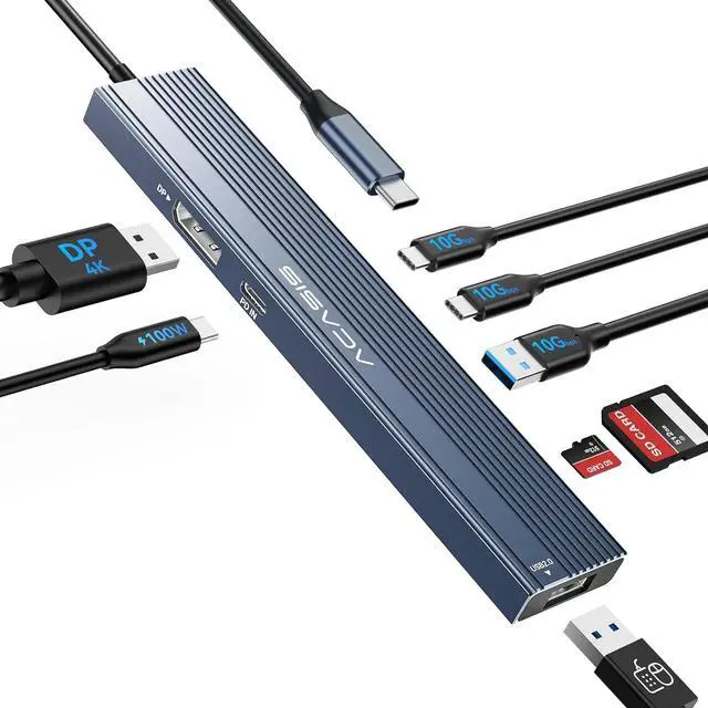 Main image of ACASIS USB C Hub with DP Port 10Gbps Multiport Adapter with 4K Display Port 3*USB3.2 Gen2+USB2.0 480M/bps Data Port 100W Power Delivery SD/TF3.0 USB C to Displayport for Video Editors and More