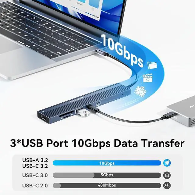 Alt view image 4 of 7 - ACASIS USB C Hub with DP Port 10Gbps Multiport Adapter with 4K Display Port 3*USB3.2 Gen2+USB2.0 480M/bps Data Port 100W Power Delivery SD/TF3.0 USB C to Displayport for Video Editors and More