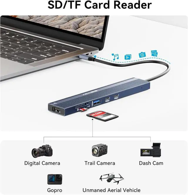 Alt view image 5 of 7 - ACASIS USB C Hub with DP Port 10Gbps Multiport Adapter with 4K Display Port 3*USB3.2 Gen2+USB2.0 480M/bps Data Port 100W Power Delivery SD/TF3.0 USB C to Displayport for Video Editors and More