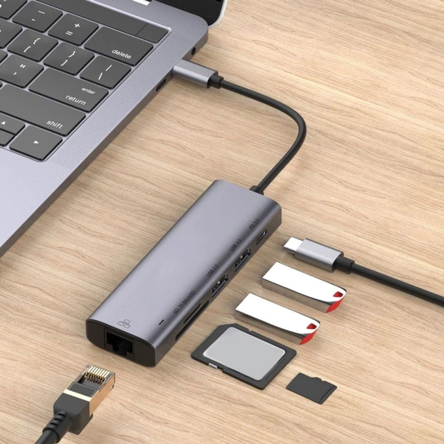 Alt view image 2 of 5 - 6-in-1 Adapter USB C Hub Compatible with Samsung Galaxy S22 Ultra Plus - RJ45 Ethernet Port Type-C PD Charger Card Reader Network
