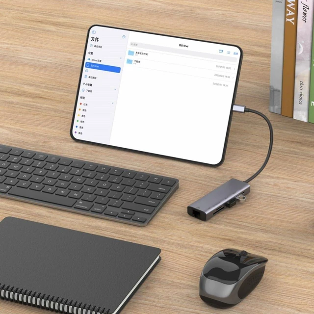 Alt view image 3 of 5 - 6-in-1 Adapter USB C Hub Compatible with Samsung Galaxy S22 Ultra Plus - RJ45 Ethernet Port Type-C PD Charger Card Reader Network
