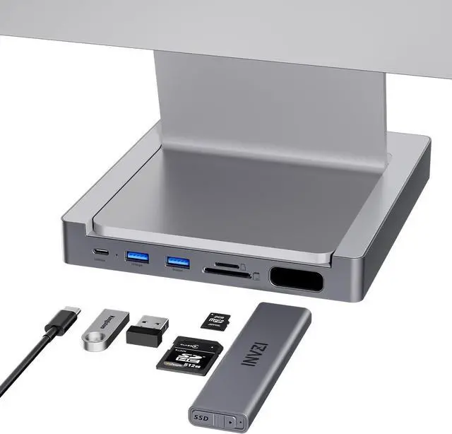 Main image of INVZI MagHub 8-in-1 USB C Hub for iMac 24 inch 2021/2023/2024, USB Hub Adapter for M1/M3/M4, 10Gbps USB-C & USB-A, Pop-Up SSD M.2 NVMe/SATA SSD Enclosure, SD/TF, Gigabit Ethernet