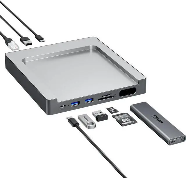 Alt view image 7 of 7 - INVZI MagHub 8-in-1 USB C Hub for iMac 24 inch 2021/2023/2024, USB Hub Adapter for M1/M3/M4, 10Gbps USB-C & USB-A, Pop-Up SSD M.2 NVMe/SATA SSD Enclosure, SD/TF, Gigabit Ethernet