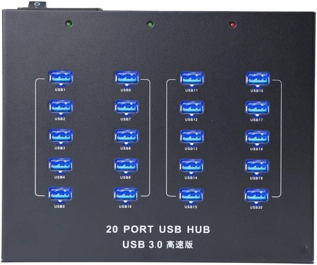 Main image of A-213P 20-Port USB 3.0 Dual-Host Hub, 110W, 1A/Port | 20 USB 3.0 ports with dual-host architecture and two 10-port groups for parallel QA, testing and multi-computer workflows