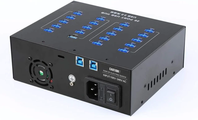 Alt view image 2 of 6 - A-213P 20-Port USB 3.0 Dual-Host Hub, 110W, 1A/Port | 20 USB 3.0 ports with dual-host architecture and two 10-port groups for parallel QA, testing and multi-computer workflows