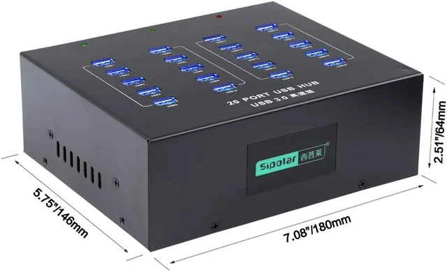 Alt view image 3 of 6 - A-213P 20-Port USB 3.0 Dual-Host Hub, 110W, 1A/Port | 20 USB 3.0 ports with dual-host architecture and two 10-port groups for parallel QA, testing and multi-computer workflows