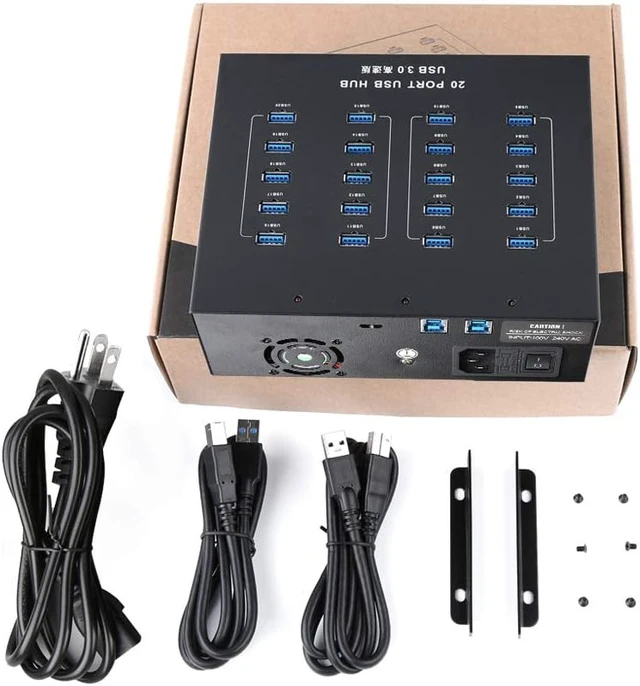 Alt view image 6 of 6 - A-213P 20-Port USB 3.0 Dual-Host Hub, 110W, 1A/Port | 20 USB 3.0 ports with dual-host architecture and two 10-port groups for parallel QA, testing and multi-computer workflows