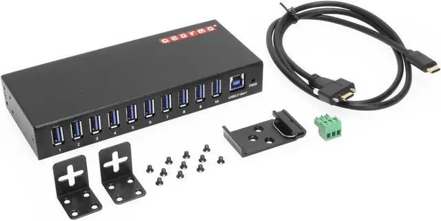 Alt view image 5 of 5 - Gearmo 10-Port USB Type-A Hub with 5 Gbps Data, Surge Protection & Mounting Options