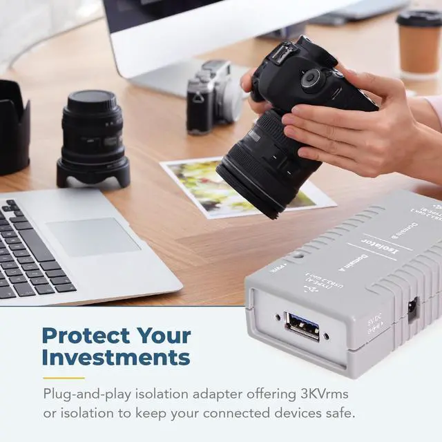 Alt view image 3 of 6 - Coolgear USB Isolation Adapter w/Screw Lock USB-B | 3000Vrms Protection for Labs, Medical Devices & Automation | TAA Compliant