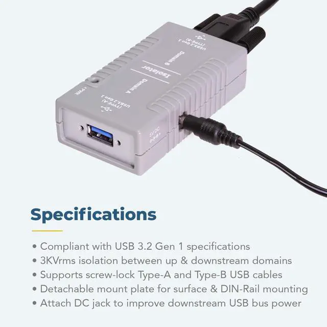 Alt view image 5 of 6 - Coolgear USB Isolation Adapter w/Screw Lock USB-B | 3000Vrms Protection for Labs, Medical Devices & Automation | TAA Compliant