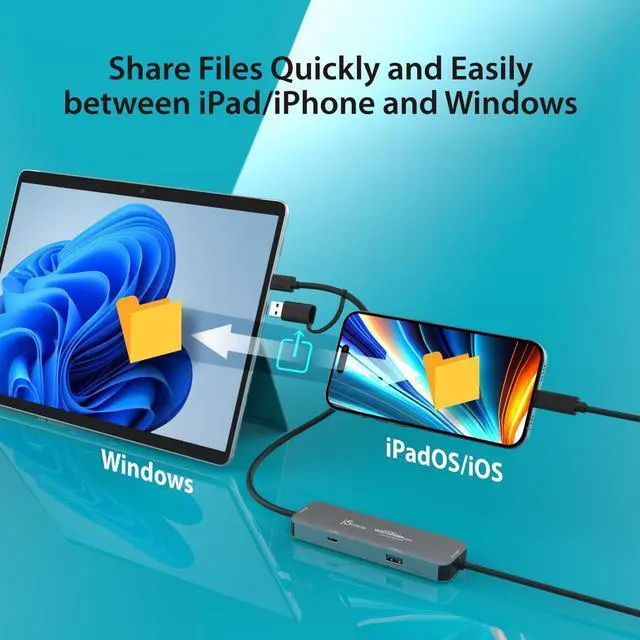 Alt view image 3 of 7 - j5create iPad/iPhone to Windows Collaboration Sharing Hub, Use iPad as a Second Display for Windows Laptop, Transfer Files Between iPhone and Win PC, Wormhole Switch CrossLink (JCH422)