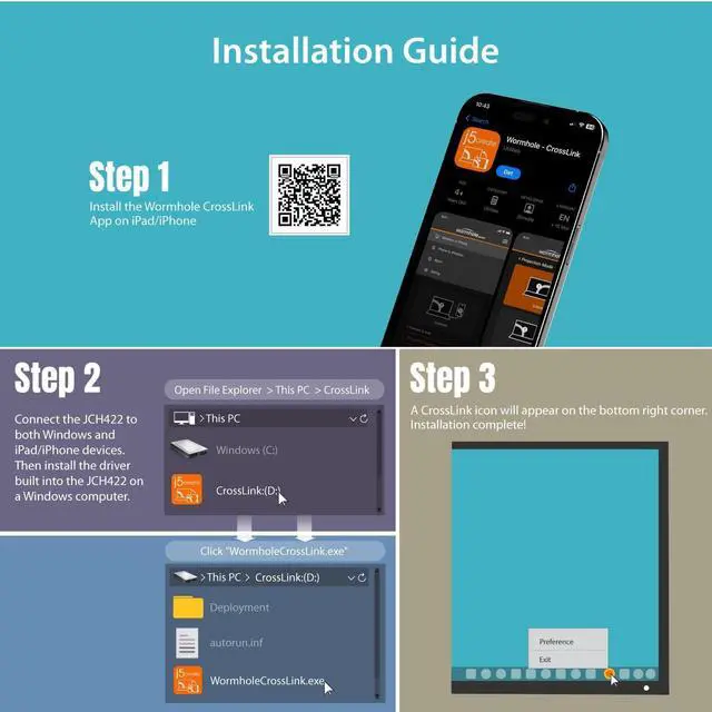 Alt view image 7 of 7 - j5create iPad/iPhone to Windows Collaboration Sharing Hub, Use iPad as a Second Display for Windows Laptop, Transfer Files Between iPhone and Win PC, Wormhole Switch CrossLink (JCH422)