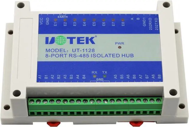 Main image of UOTEK 8 Port RS485 Hub with Isolation RS232 to RS485 Hub Industrial Grade RS485 Serial Converter Hub Din Rail Mountable Hub UT-1128