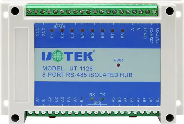Alt view image 2 of 7 - UOTEK 8 Port RS485 Hub with Isolation RS232 to RS485 Hub Industrial Grade RS485 Serial Converter Hub Din Rail Mountable Hub UT-1128