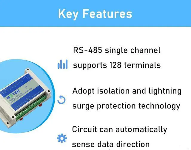 Alt view image 5 of 7 - UOTEK 8 Port RS485 Hub with Isolation RS232 to RS485 Hub Industrial Grade RS485 Serial Converter Hub Din Rail Mountable Hub UT-1128