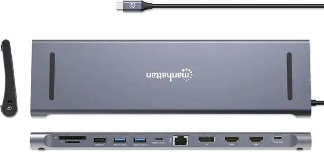 Alt view image 5 of 7 - MANHATTAN USB C Docking Station 2 HDMI, 3 Monitor, 12 in 1, Triple Display Laptop Docking Station with 5Gbps USB-A/C 3.1, USB 2.0, 100W PD, Ethernet, Audio, SD/TF Card Slot - Grey