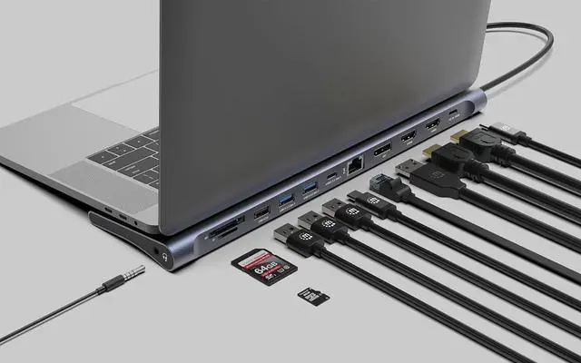 Alt view image 2 of 7 - MANHATTAN USB C Docking Station 2 HDMI, 3 Monitor, 12 in 1, Triple Display Laptop Docking Station with 5Gbps USB-A/C 3.1, USB 2.0, 100W PD, Ethernet, Audio, SD/TF Card Slot - Grey